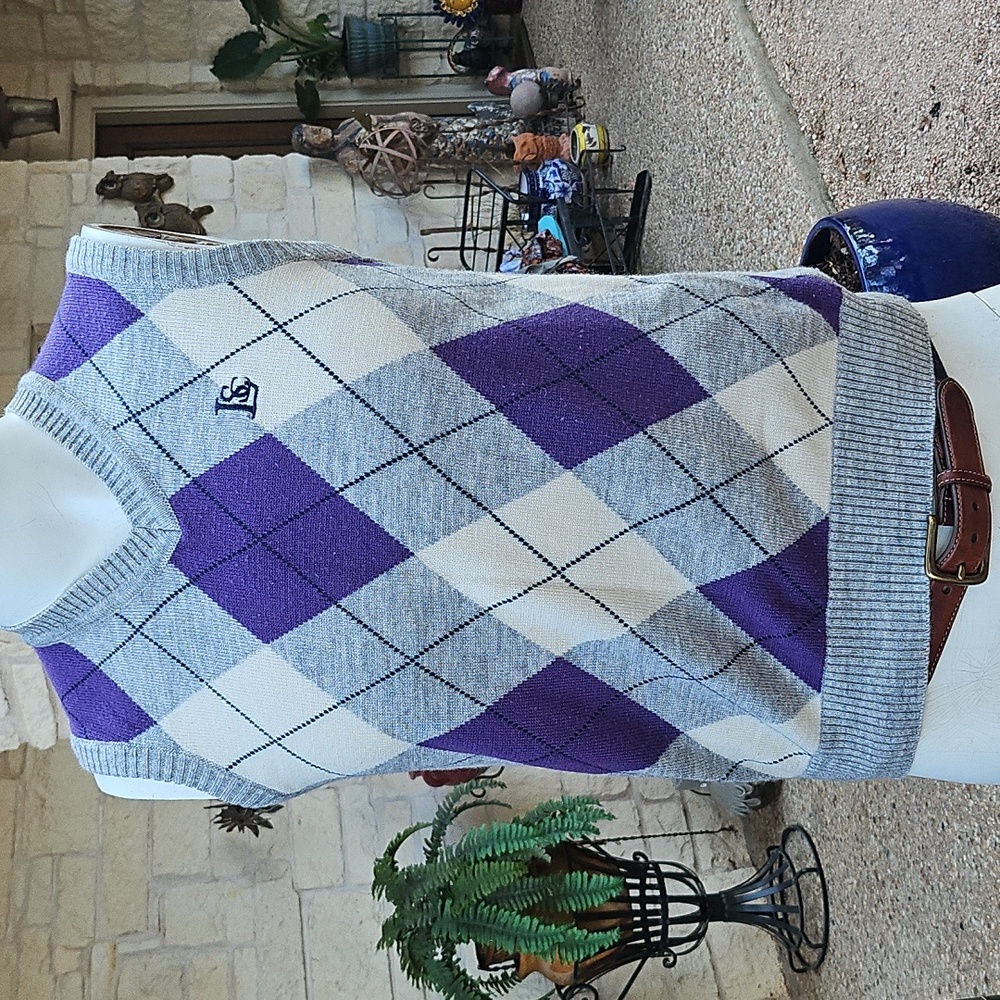 Vintage LEVIS PCL03 Label Mens Argyle Sweater Purple Grey Acrylic Wool Knit Sm